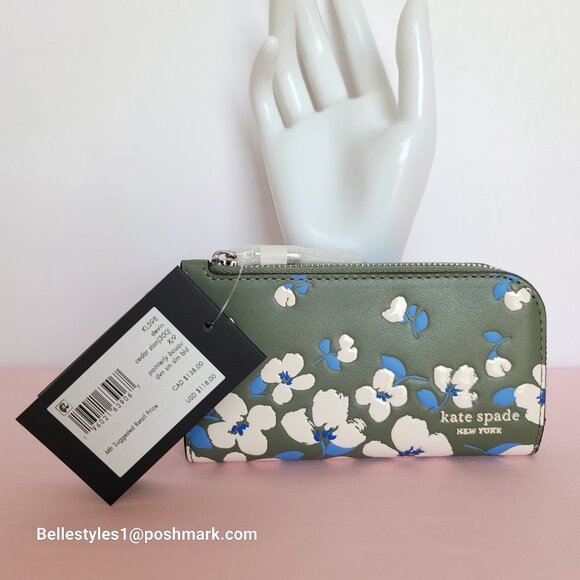 KATE SPADE Devin Painterly Bouquet SMALL Bifold Leather Wallet- Cedar Stand 🎈⭐ - Picture 15 of 16